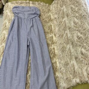 SHEIN Blue and White Striped Jumpsuit